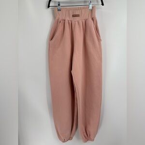 Bo + tee peach orange sweatpants joggers pocket cotton blend cuffed size xs